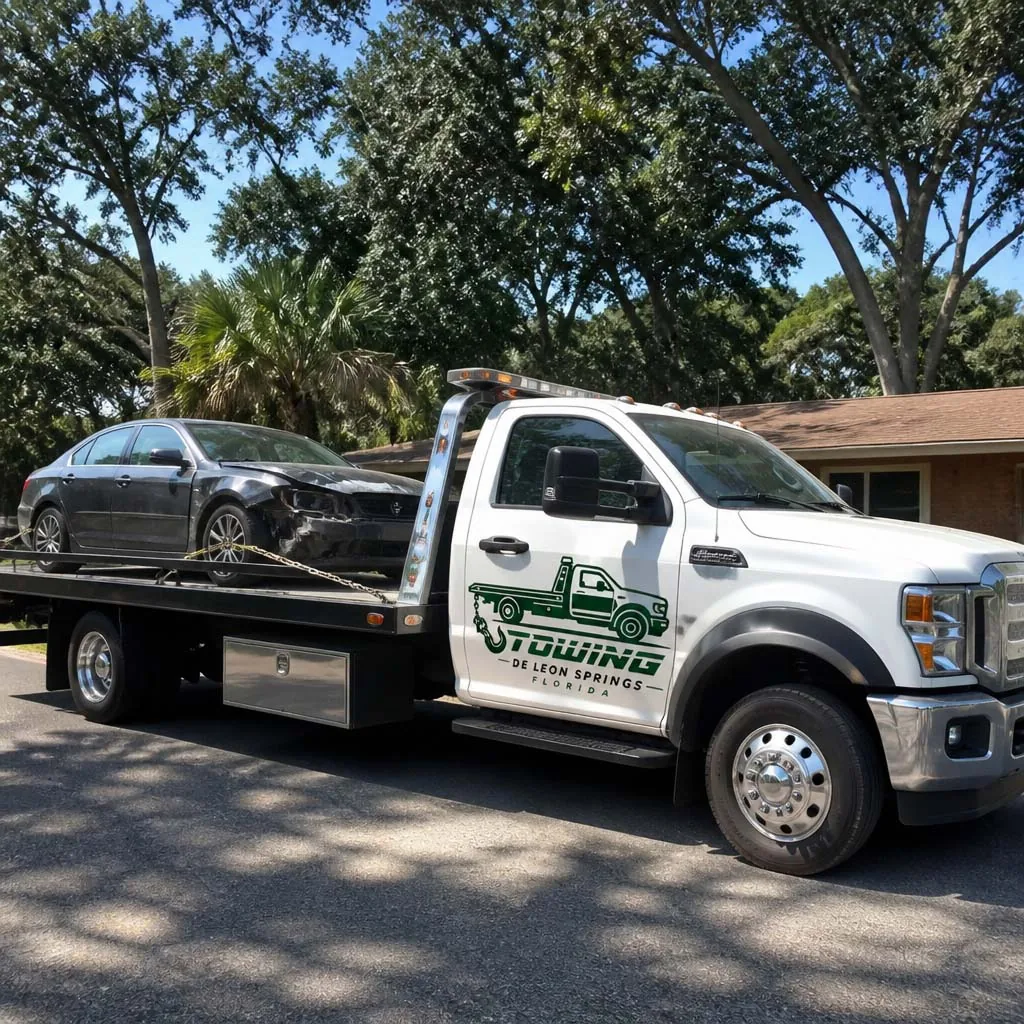 Old junk vehicle being hauled away in De Leon Springs